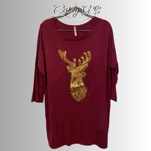 Ladies Christmas Sequins Reindeer Top Sz L